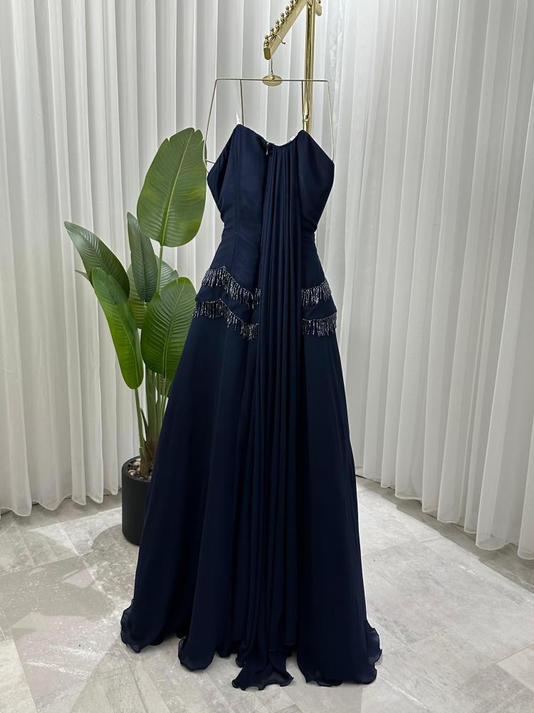 Dark Blue Corset Drapped Dress