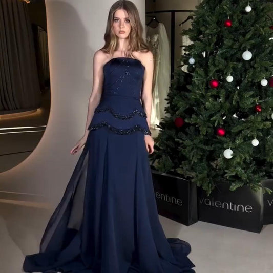 Dark Blue Corset Drapped Dress